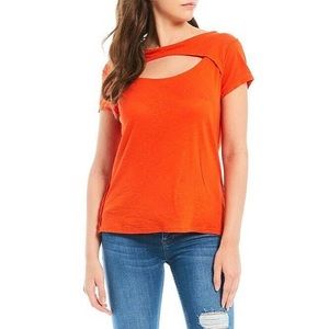 NWT FREE PEOPLE June Cutout red orange tee shirt S